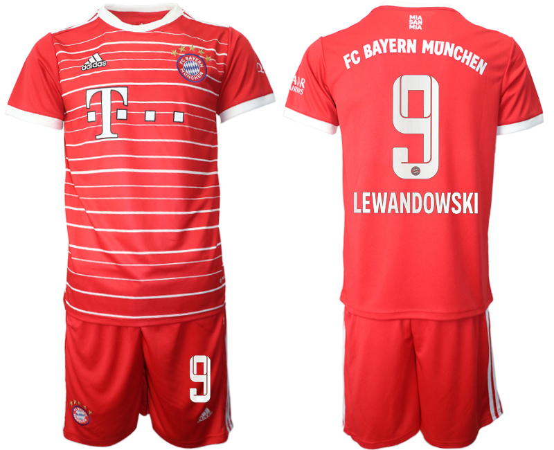 Men 2022-2023 Club Bayern Munich home Red #9 Adidas Soccer Jersey